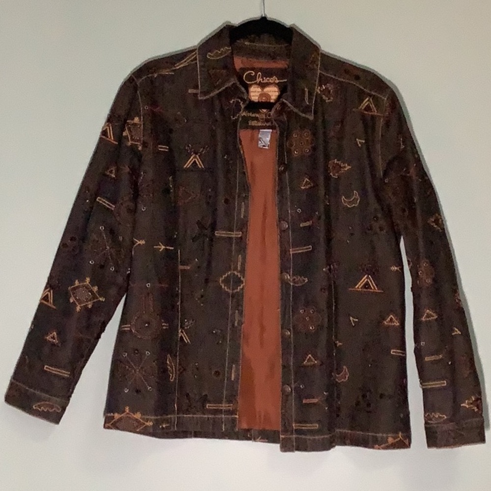 Chico’s Gorgeous Beaded & Lined Jean Jacket Size 1-Small